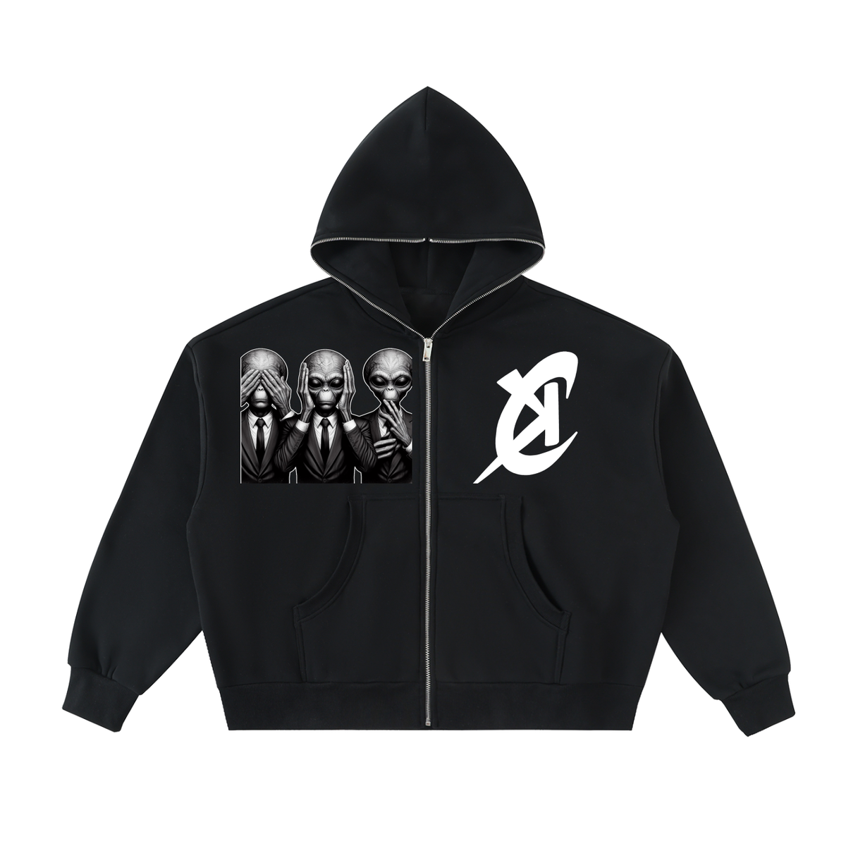 Fleeced Full-Zip Boxy Hoodie