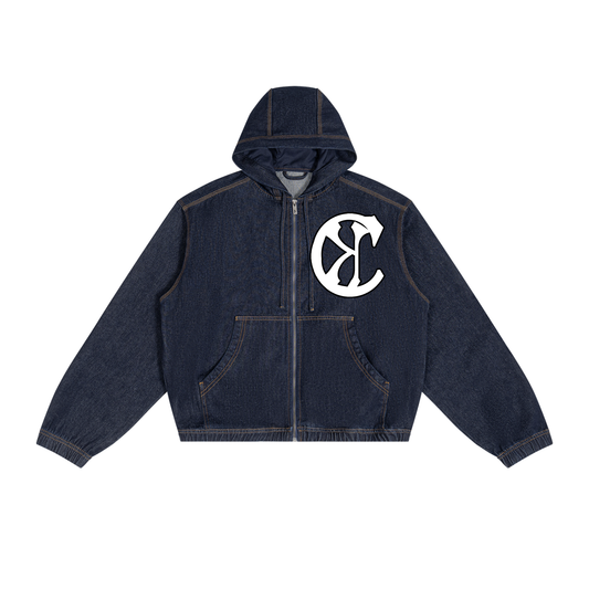 Men's Boxy Vintage Wash Hooded Denim Jacket