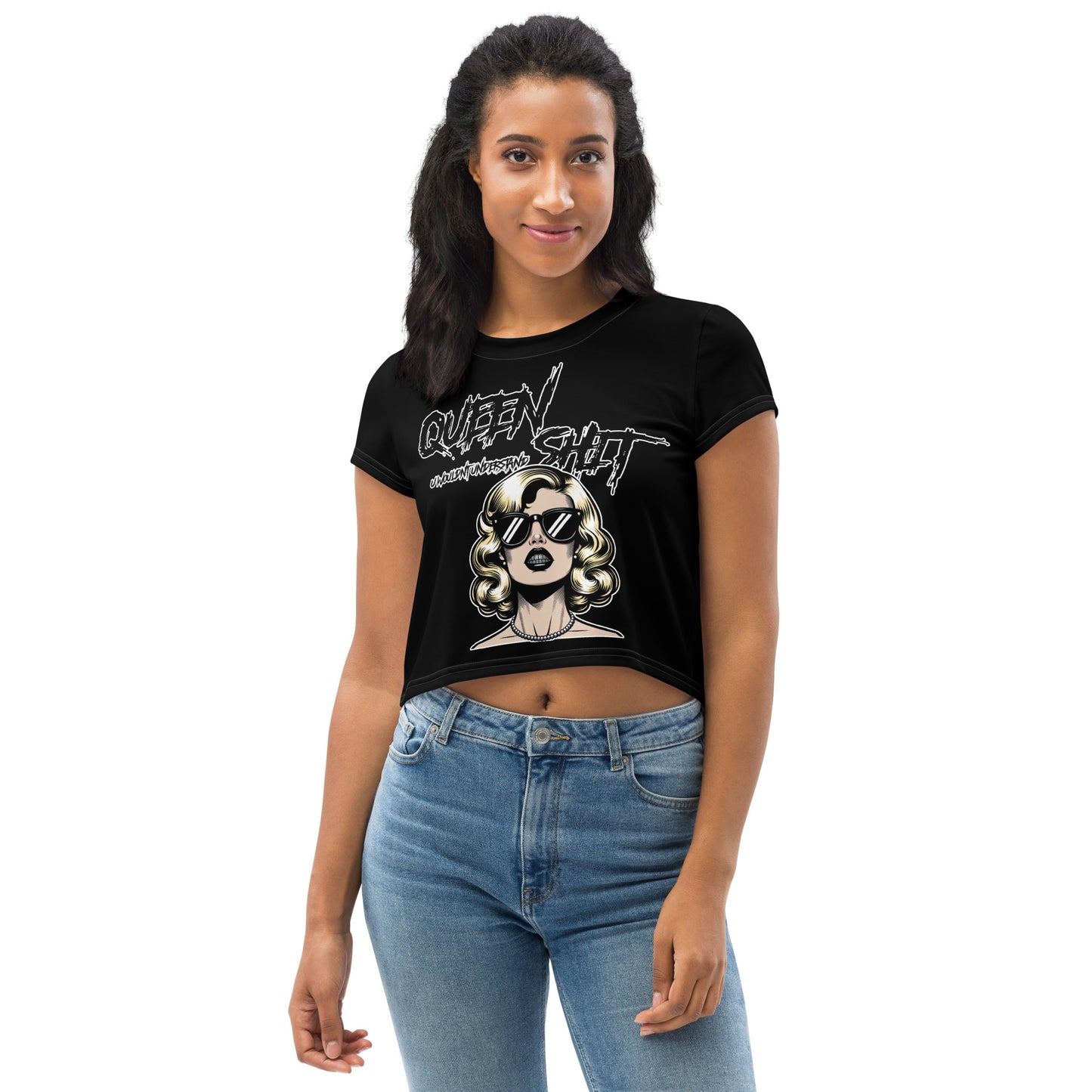 "Queen sh!t" All-Over Print Crop Tee