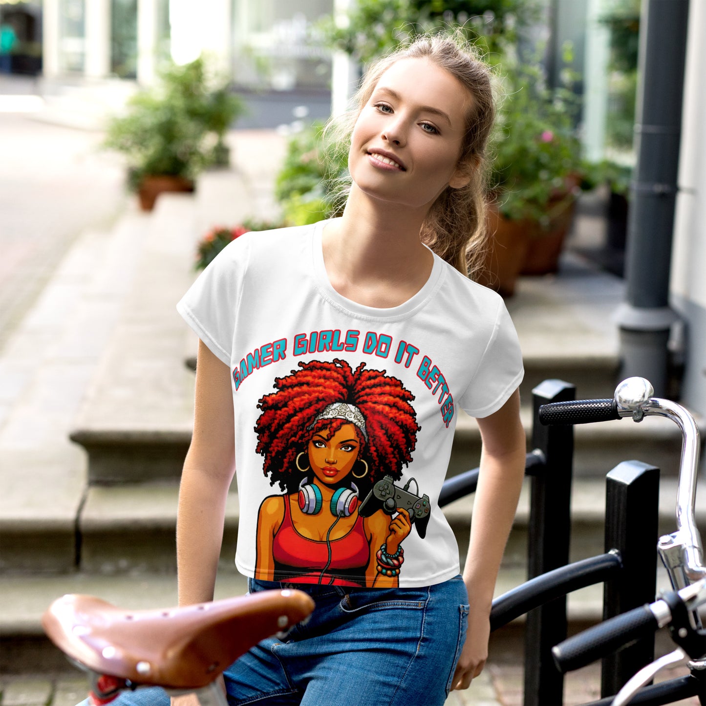 "Gamer Girls" All-Over Print Crop Tee