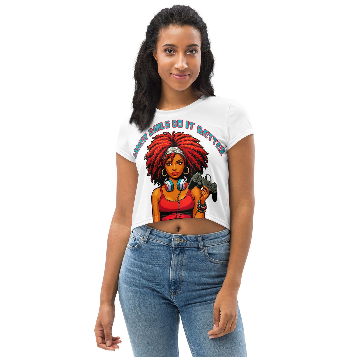 "Gamer Girls" All-Over Print Crop Tee