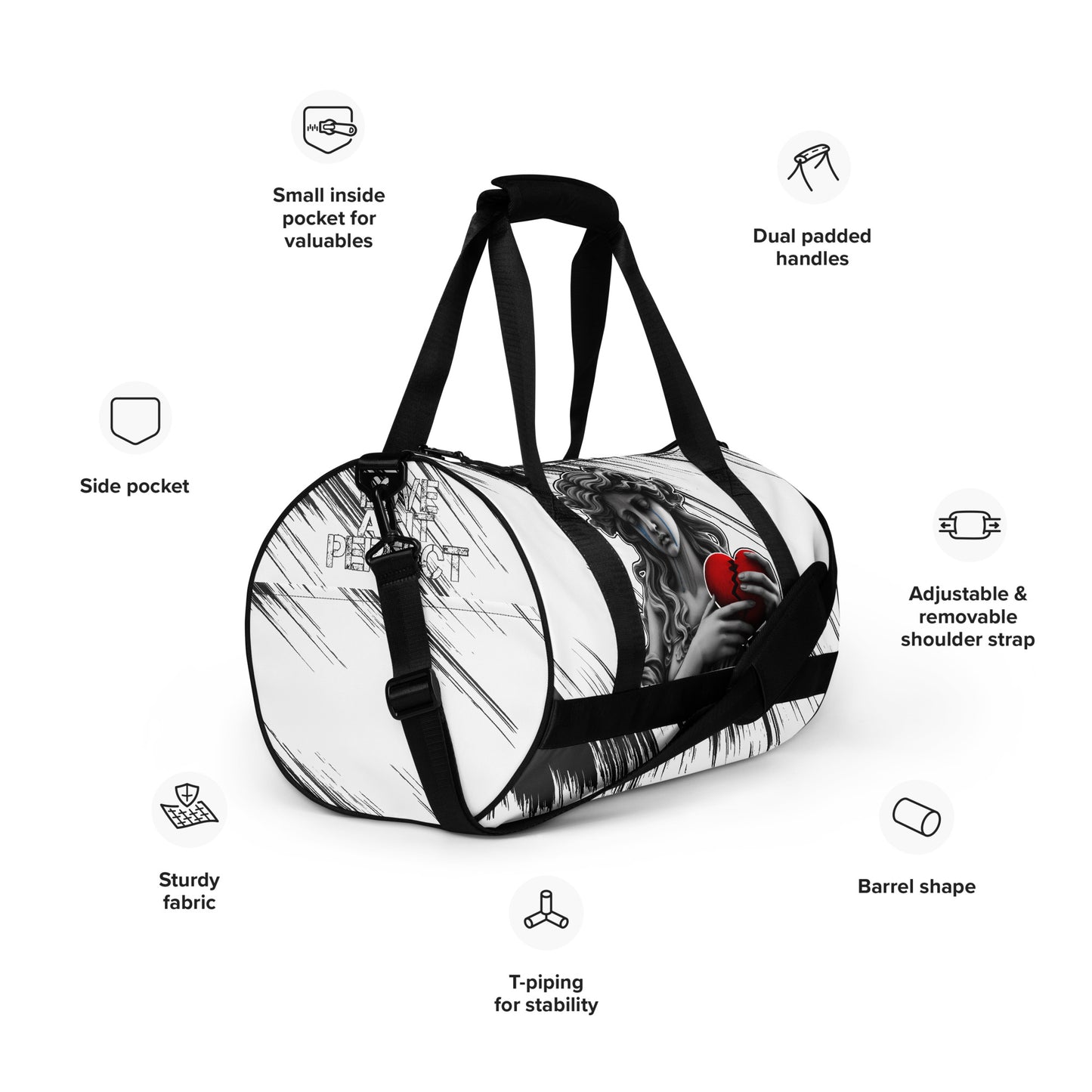 "Love Aint Perfect" All-over print gym bag