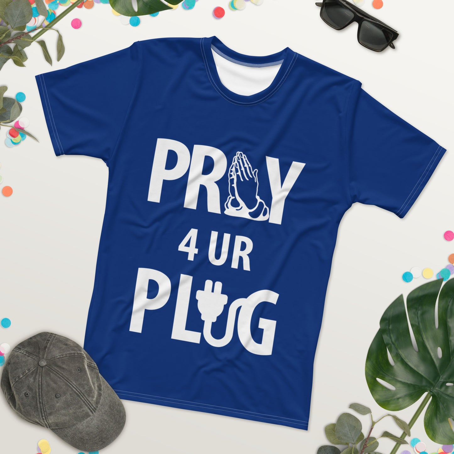 Men's "Pray 4 UR Plug" royal blue t-shirt