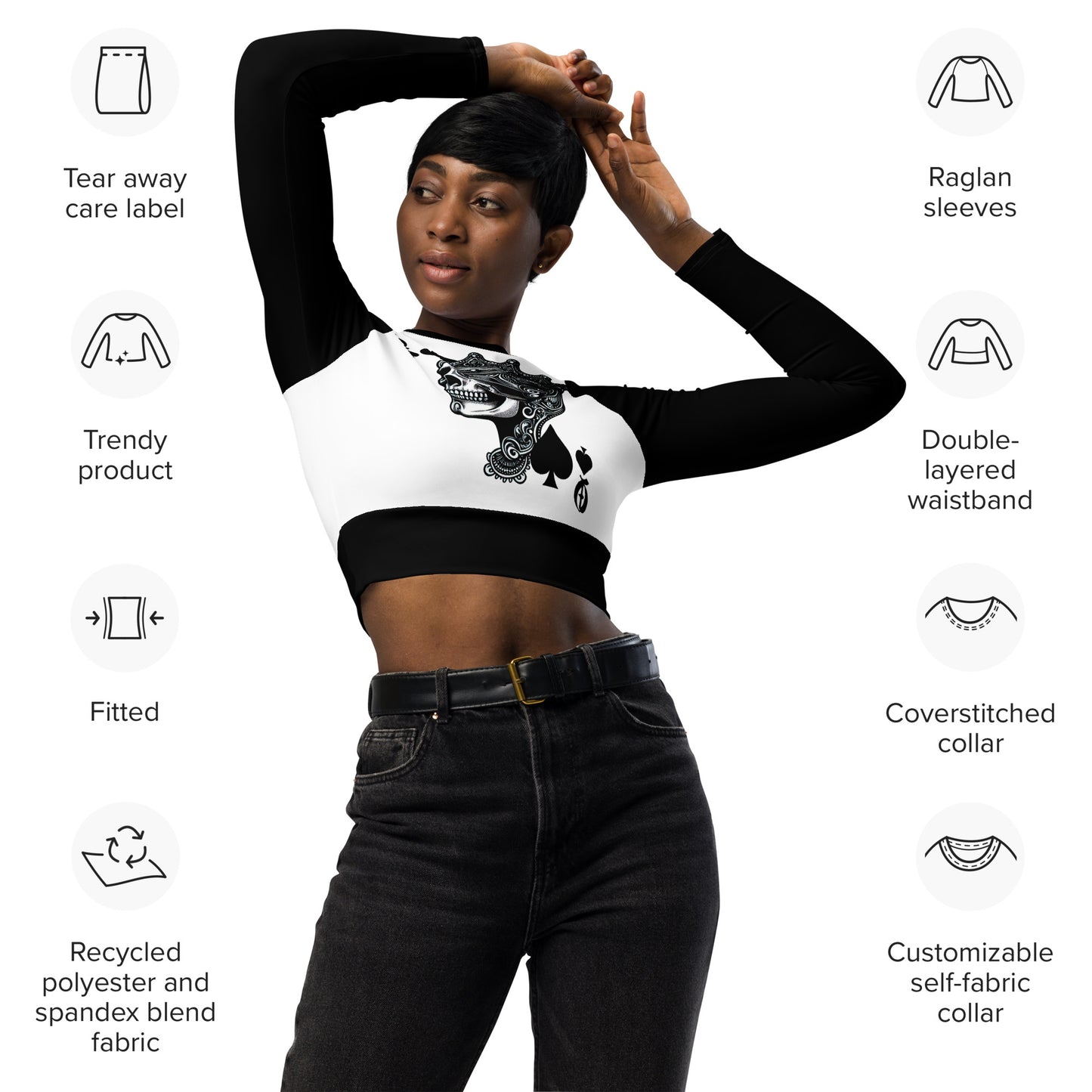 CK Co - "Skull Queen" Recycled long-sleeve crop top