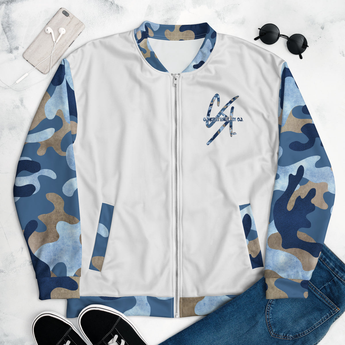 CK Co Blue Camo Bomber Jacket