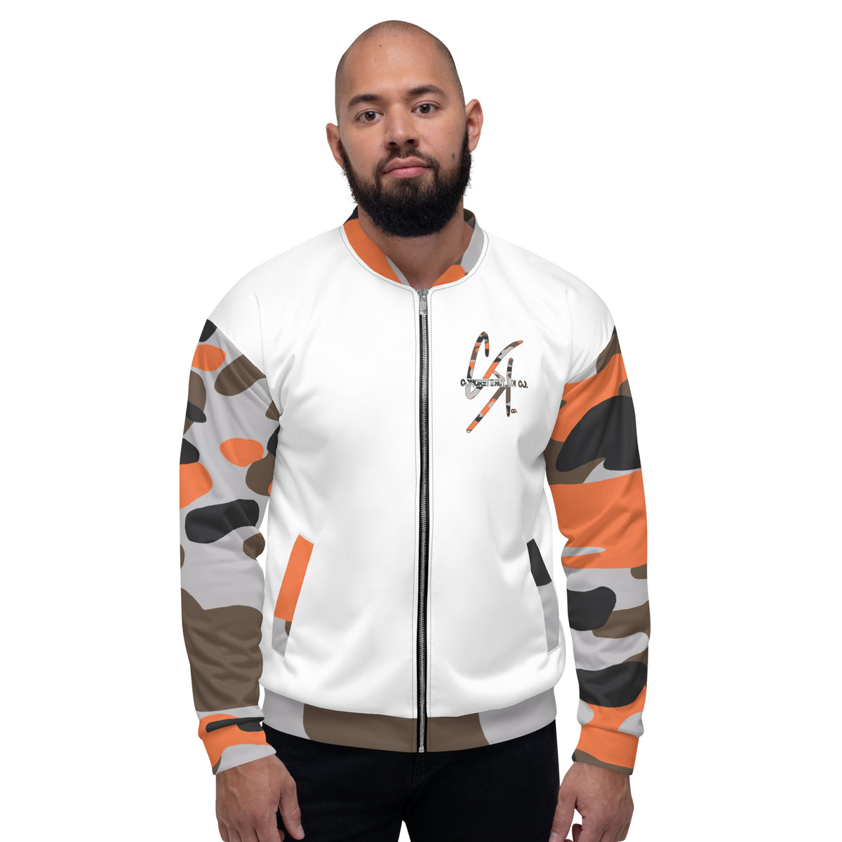 CK Co Orange Camo Unisex Bomber Jacket