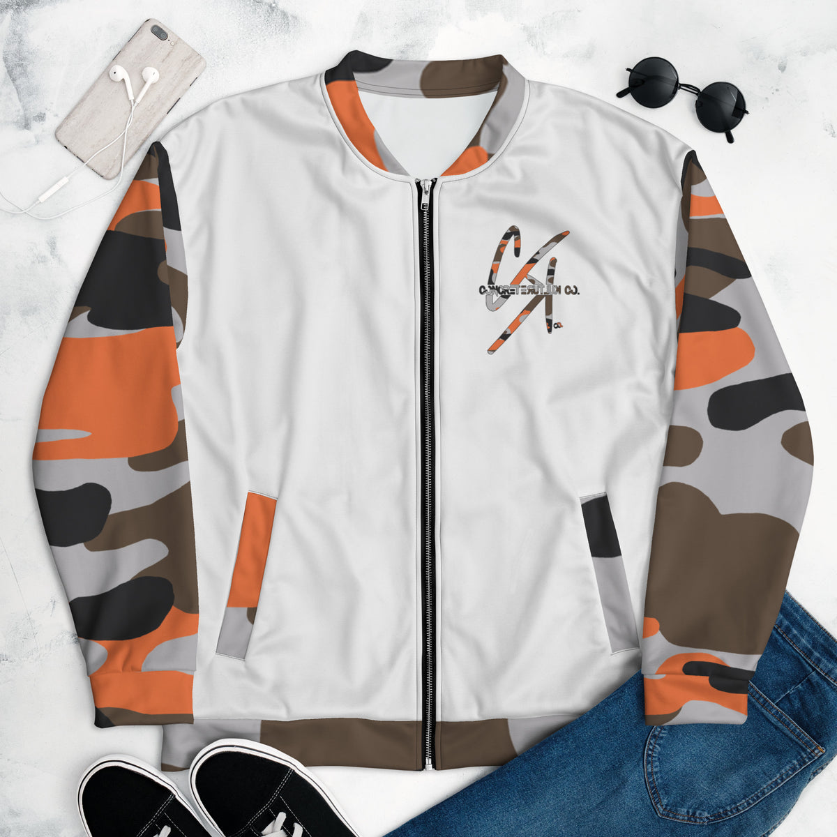 CK Co Orange Camo Unisex Bomber Jacket