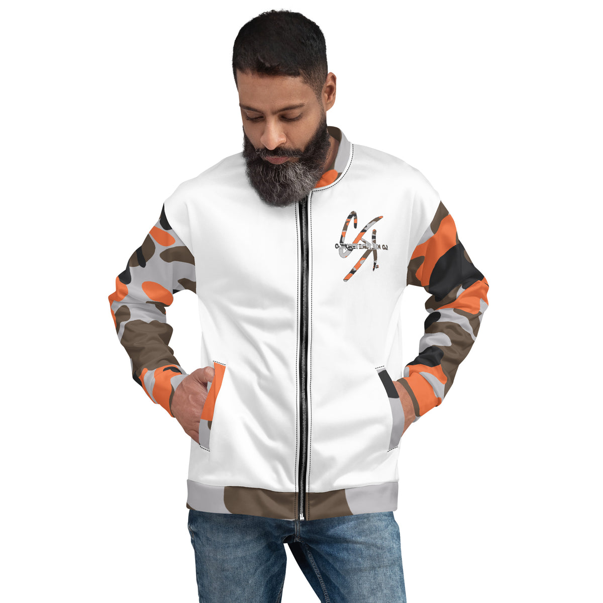 CK Co Orange Camo Unisex Bomber Jacket