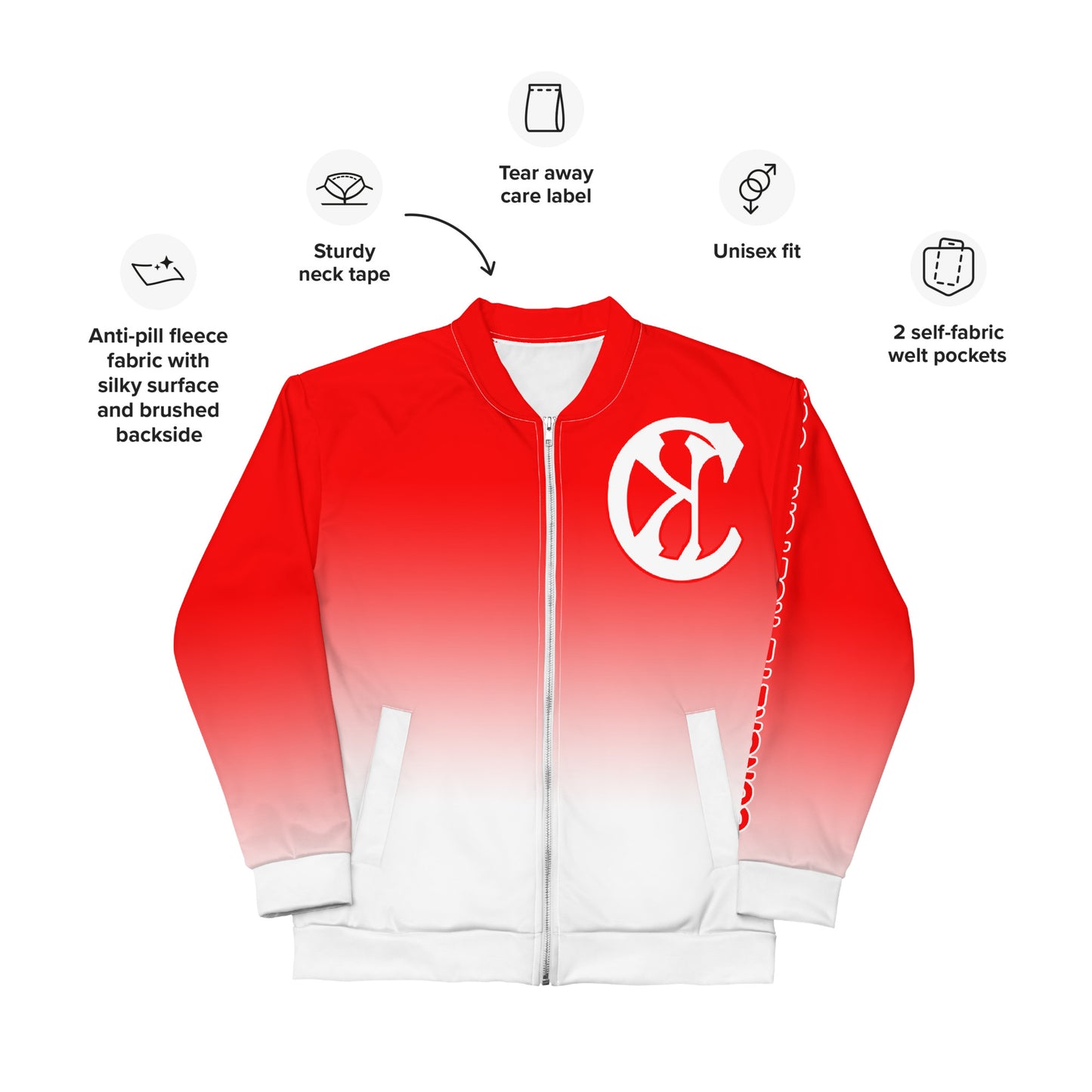 Concrete Kulture Company 'Red Fade" Unisex Bomber Jacket