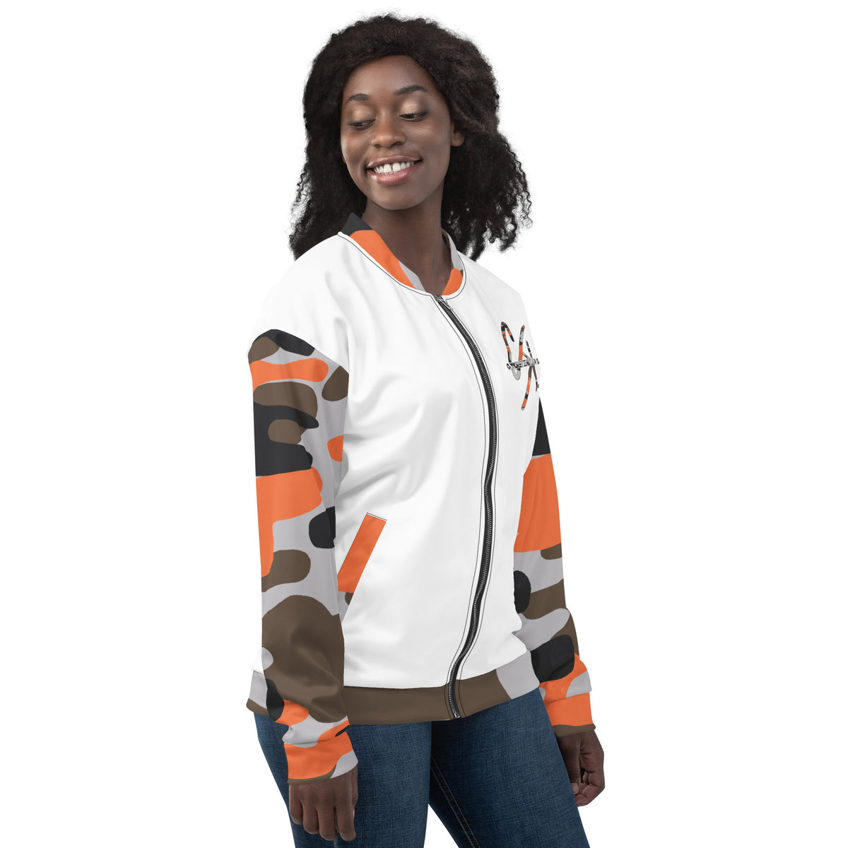 CK Co Orange Camo Unisex Bomber Jacket