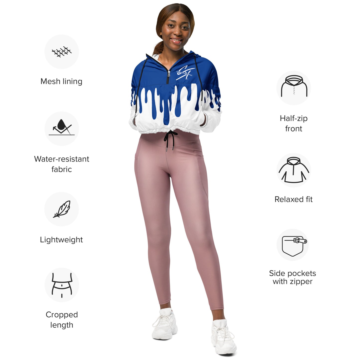 Concrete Kulture Co. Women’s "Blu Dripp" cropped windbreaker